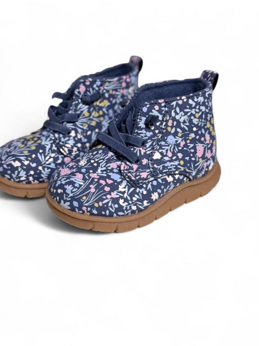 Navy Floral Print Baby Girl Lace-Up Boots Size 3 New